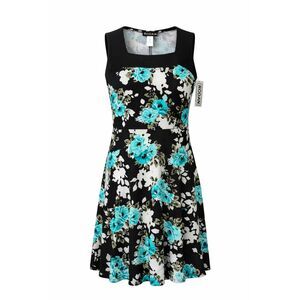 Rodan Floral Fit & Flare Dress XL Black Blue Sleeveless NWT